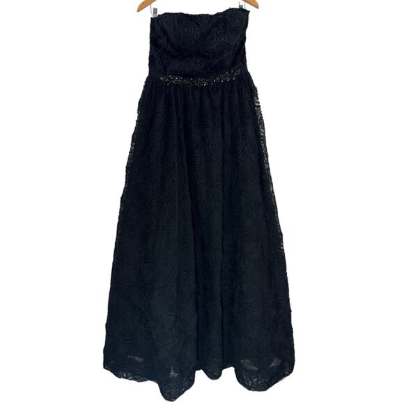 Adrianna Papell Black Strapless Prom Gown Sz 12 NWOT Tulle w/ Beaded Rose Detail - Picture 3 of 10